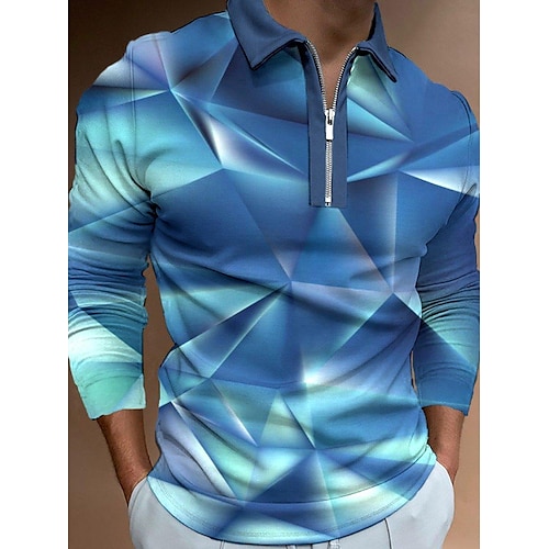 

Per uomo POLO Polo con zip Camicia da golf Golf 3D Print Stampe astratte Collo ripiegabile Blu Esterno Strada Manica lunga Cerniera Stampa Abbigliamento Di tendenza Streetwear Originale Morbido
