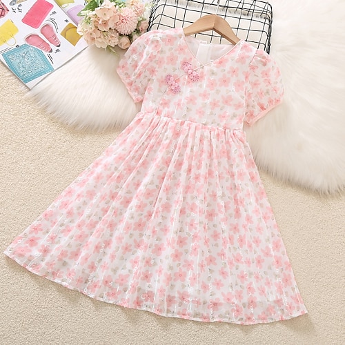 

Bambino Da ragazza Vestito Pop art Abito casual Al ginocchio Vestito Scuola Nodo della cravatta Girocollo Manica corta stile sveglio Vestito 3-13 anni Estate Verde chiaro Rosa