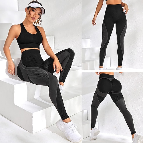 

Dame Yoga Leggings Scrunch Butt Rysjet bak løftende Midjekontroll Rumpeløft Høy Midje Yoga & Danse Sko Trening Treningsøkt Bunner Fargeblokk Svart Spandex sport Sportsklær Høy Elastisitet Mager