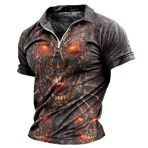 

Per uomo POLO Camicia da golf Golf Teschi Stampe astratte Scuro Collo ripiegabile Grigio Esterno Strada Maniche corte Cerniera Stampa Abbigliamento Di tendenza Originale Informale Traspirante