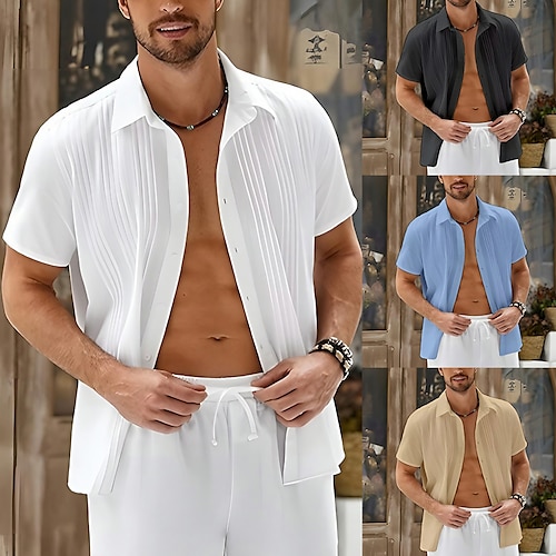 

Per uomo camicia di lino Camicia estiva Camicia da spiaggia Nero Bianco Blu Manica corta Liscio Collo ripiegabile Estate Informale Giornaliero Abbigliamento