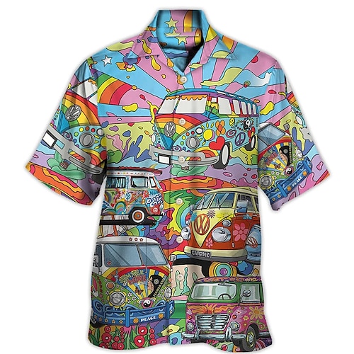 

Herren Hemd Hawaiihemd Sommerhemd Grafik-Drucke Bus Kubanisches Halsband Blau Casual Hawaiianisch Kurzarm Button-Down Bedruckt Bekleidung Sport Modisch Strassenmode Designer