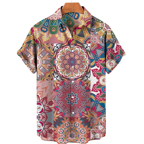 

Homens Camisa Social Camisa havaiana Floral Tribal Estampas Abstratas Vintage Aberto para a Lateral Rosa Ao ar livre Rua Manga Curta Botão para baixo Imprimir Roupa Esportes Moda Roupa de rua Designer