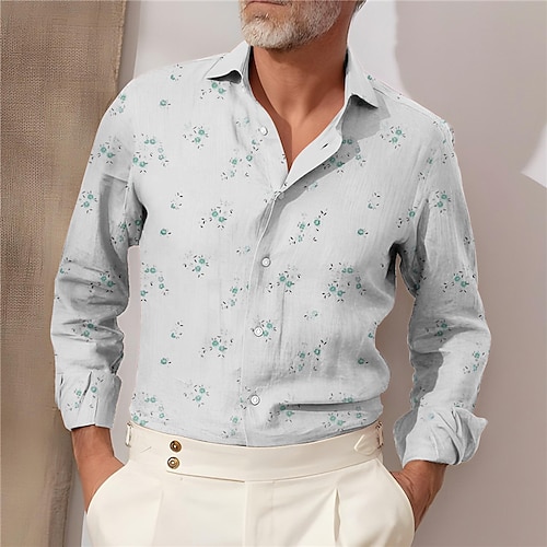 

Hombre Camisa Floral Estampados Cuello Vuelto Rojo Azul Piscina Exterior Calle Manga Larga Abotonar Estampado Ropa Moda Ropa de calle Design Suave