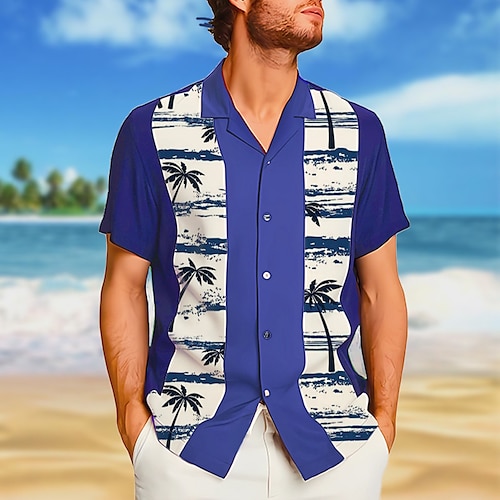 

Homme Chemise Chemise hawaïenne Cocotier Imprimés Photos Collier cubain Noir Jaune Bleu Violet Vert Casual Vacances Manche Courte Bouton bas Imprimer Vêtement Tenue Sportif Mode Vêtement de rue Design