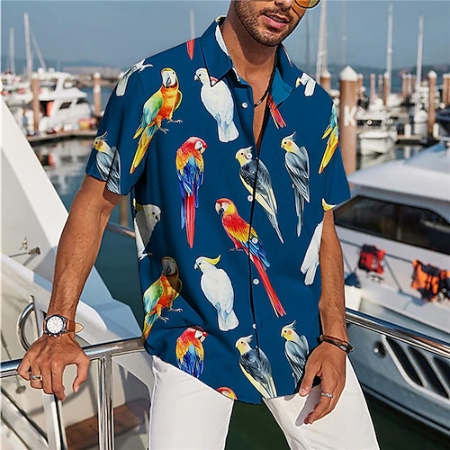 

Homme Chemise Chemise hawaïenne Imprimés Photos Perroquet Col rabattu Noir bleu marine Extérieur Plein Air Manches courtes Imprimer Vêtement Tenue Mode Vêtement de rue Design Flexible