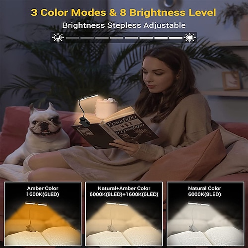 Luce Per Lettura AiQInu - LED, 3 Colori, 5 Luminosità, Ricaricabile USB Luce Per Lettura AiQInu - LED, 3 Colori, 5 Luminosità, Ricaricabile USB