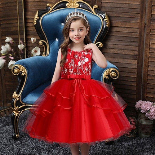 

Bambino (1-4 anni) Da ragazza Vestito da festa Floreale Vestito da festa Sopra il ginocchio Vestito Prestazioni Girocollo Senza maniche stile sveglio Vestito 3-7 anni Estate Champagne Rosa Rosso