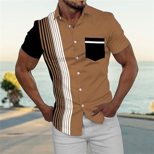 

Per uomo Camicia Camicia con bottoni Camicia estiva Maglietta informale Rosso Blu Verde Kaki Grigio Manica corta Color Block A strisce Stampe astratte Collo ripiegabile Strada Giornaliero Tasca