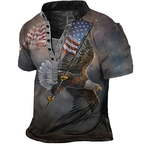 

Per uomo Camicia Henley Magliette Pop art Bandiera Colletto alla coreana Abbigliamento Stampa 3D Esterno Informale Manica corta Pulsante Stampa Di tendenza Originale Essenziale