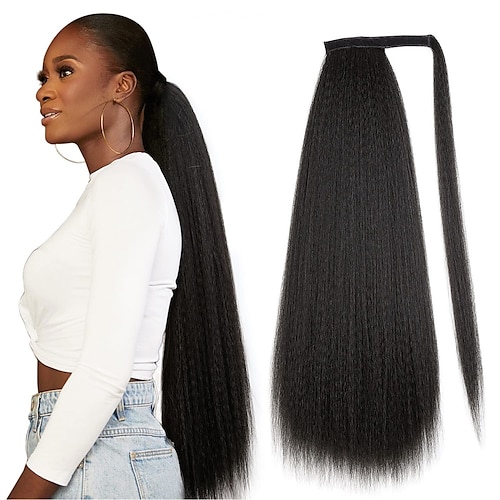 

kinky lige hestehale wrap around lang hestehale forlængelse naturlig sort yaki hestehale forlængelse til sorte kvinder hestehale hår extensions