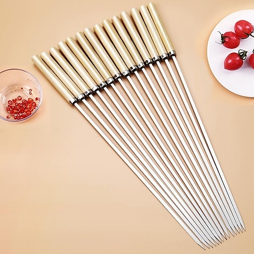 

Spiedini per barbecue da 10 pezzi, spiedini in acciaio inossidabile con manico in legno, ago per arrosto, accessori per barbecue, utensile da cucina