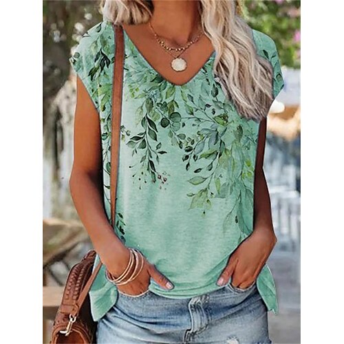 

Damen Tank Top Grün Blumen Bedruckt Ärmellos Casual Festtage Basic V Ausschnitt Standard Blume S