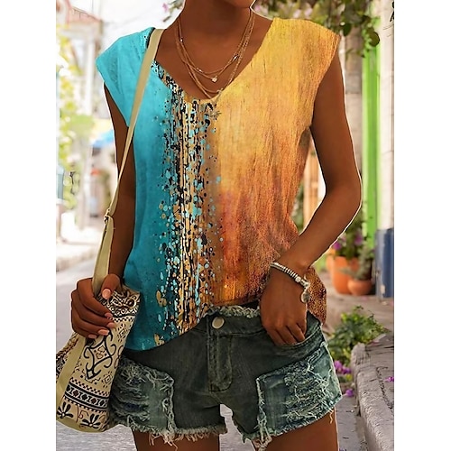 

Women's Tank Top Red Blue Orange Tie Dye Print Sleeveless Daily Weekend Basic V Neck Regular Abstract Painting S