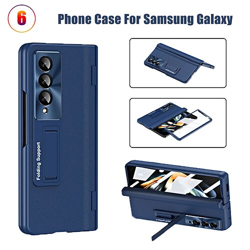 

telefone Capinha Para Samsung Galaxy Case Completa Z Fold 4 Z Fold 3 Virar e protetor de tela Pata de Apoio Cor Sólida PC Couro PU