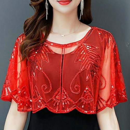 

Xale e Estola Estolas Femininas Elegante Casamento Sem Manga Poliéster Estolas de Casamento Com Miçangas Para Casamento Verão