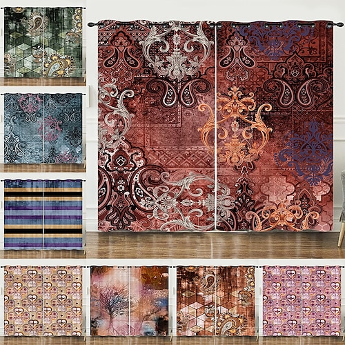 

Cortina boho 2 painéis de ilhós/cortina de ilhós para sala de estar quarto, cortina para cozinha varanda porta tratamentos de janela escurecimento do quarto