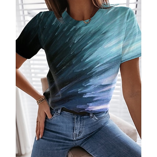 

T shirt Tee Femme Rose Claire Bleu Vert Graphic Imprimer Manche Courte du quotidien Fin de semaine basique Col Rond Normal Standard Abstrait Peinture S