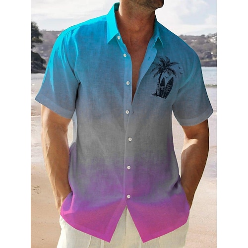 

Homme Chemise Chemise hawaïenne Dégradé Cocotier Imprimés Photos Col rabattu Bleu Plein Air Casual Manches courtes Bouton bas Imprimer Vêtement Tenue Tropique Mode Vêtement de rue Hawaïen