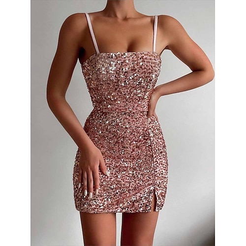 

Per donna Vestito da festa Abito con paillettes Abito sexy Mini abito Rosé Senza maniche Colore puro Con lustrini Estate Primavera Con bretelline Di tendenza Compleanno Invitati del matrimonio Da mare