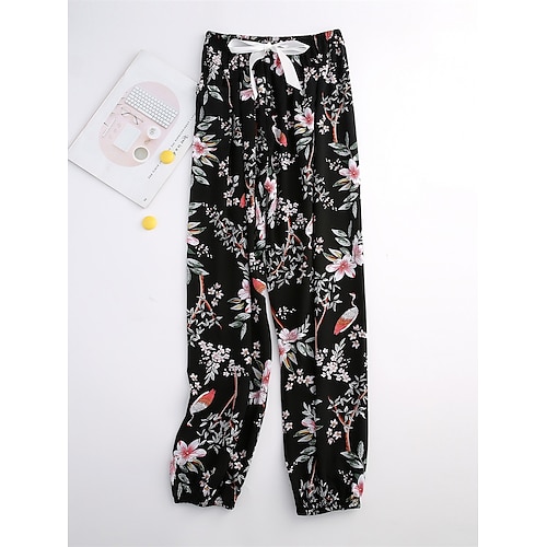 

Per donna loungewear Pantaloni Animali Fiore decorativo Informale Comoda Morbido Interni Giornaliero Da mare Rayon Traspirante Pantalone Vita elastica Estate Primavera Rosa chiaro Nero