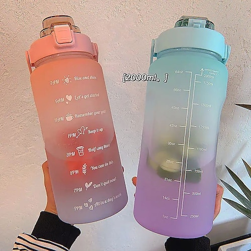 

67.63oz/2L Large Capacity Gradient Color Plastic Straw Sports Water Bottle - Perfect for Outdoor Fitness!
