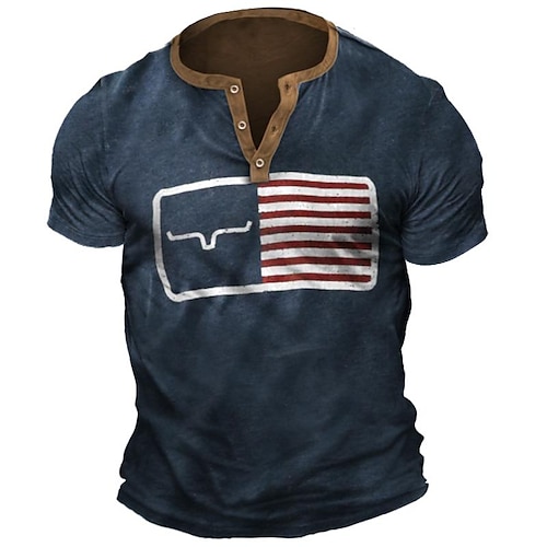 

Herre Henley-skjorte T-Shirts Grafisk Nationalflag Henley Tøj 3D-udskrivning udendørs Afslappet Kortærmet Knap ned Trykt mønster Mode Designer Bekvem