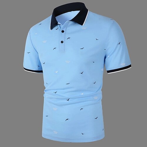 

Herre POLO T-skjorte Golf skjorte Avslappet Ferie Ribbet polokrage Klassisk Kortermet Mote Grunnleggende Grafisk Fugl Knapp Sommer Normal Lys Himmelblå POLO T-skjorte