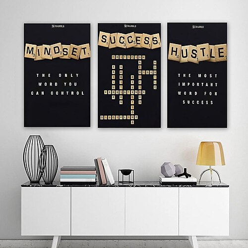 

Arte de pared de oficina motivacional: 3 piezas de citas inspiradoras, lienzo de arte de pared para decoración de pared de oficina, imágenes de oficina para pared, arte enmarcado en negro y dorado,