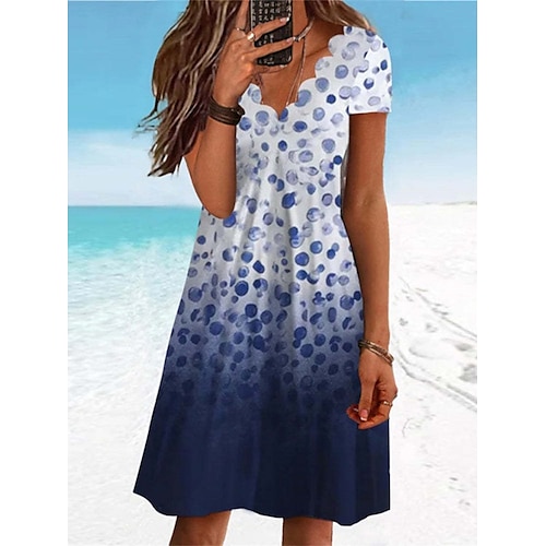 

kvinners fritidsgenser kjole print genser kjole blomsterprint scalloped hals midi genser kjole aktiv mote utendørs daglig kortermet løs passform mørk blå lyseblå sommer vår s m l xl xxl