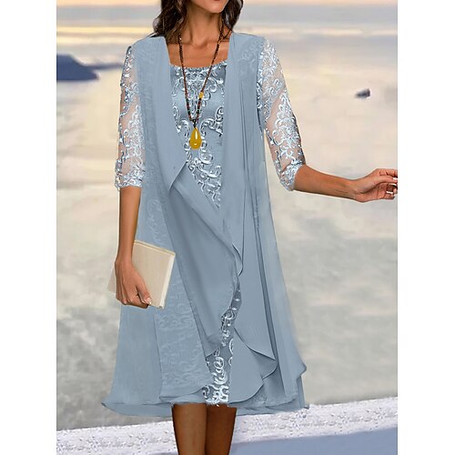 

Per donna Set di vestiti a due pezzi Abito da lavoro Abiti in chiffon Feste Ufficio Di tendenza Elegante Pizzo Stampa Vestito longuette Girocollo Mezza manica Floreale Morbido Blu Estate Primavera S