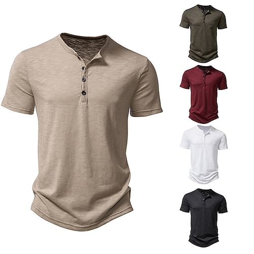 

Per uomo maglietta Camicia Henley T-shirt Liscio Henley Strada Da mare Maniche corte Pulsante Abbigliamento Di tendenza Sport Essenziale