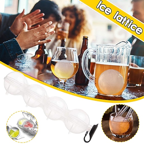 

4-Hole Ice Ball Maker Whiskey Round Ice Ball Mold Ice Hockey Mold Round Trays Four Hole Ice Making Box Reusable DIY Ice Maker