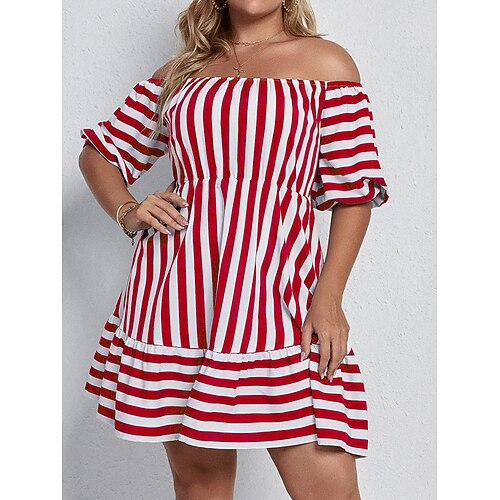 

Per donna Plus Size Abito casual Abito linea A Banda Vestito longuette Mezza manica Stampa Senza spalline Di tendenza Esterno Rosso Blu marino Estate Primavera L XL XXL 3XL 4XL