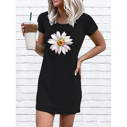 

Per donna Abito a maglietta Abito casual Abito a T shirt Floreale Stampa Girocollo Mini abito Essenziale Di tendenza Esterno Strada Manica corta Standard Nero Rosa Grigio chiaro Estate Primavera S M