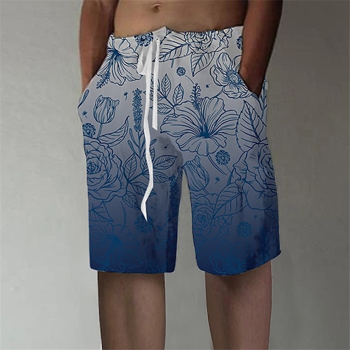 

Herre Sommershorts Strandshorts Snorer Elastisk midje 3D-utskrift Grafisk Planter Blomst Pustende Myk Kort Avslappet Daglig Ferie Gatemote Hawaiisk Navyblå Mørkeblå Mikroelastisk