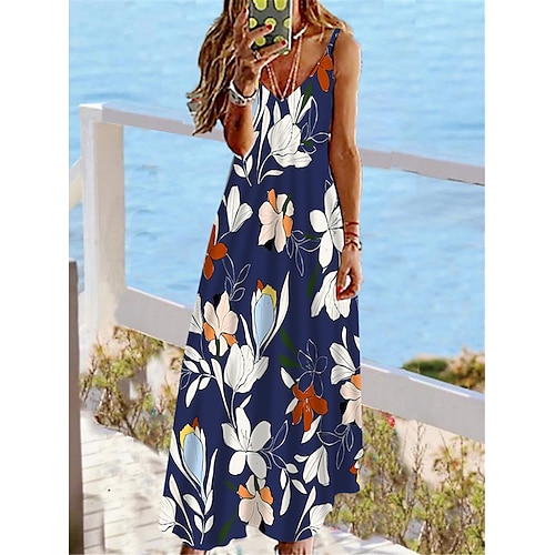 

Per donna Abito lungo Abito lungo Abito casual Abito linea A Abito estivo Floreale Di tendenza Streetwear Esterno Giornaliero Spiaggia Schiena scoperta Stampa Senza maniche Con bretelline Vestito