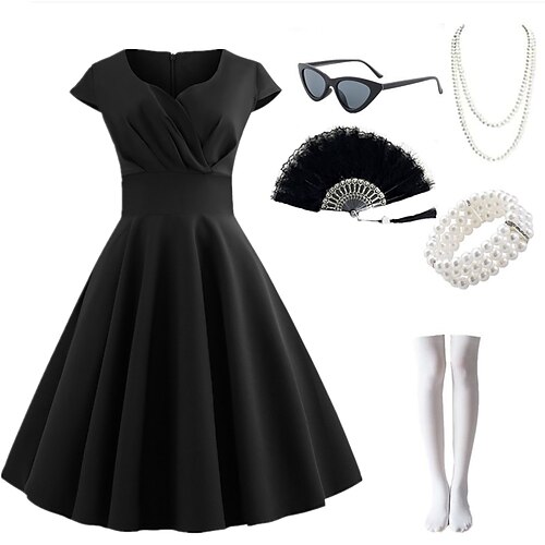 

Audrey Hepburn 1950s Swing-Kleid Zubehörset Flare-Kleid Damen Kostüm Jahrgang Cosplay Party / Abend Freizeitskleidung Party Abend 1 Armreif Maskerade