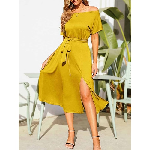 

Per donna Vestito casual Abito linea A Abito estivo Liscio Lacci Spacco Senza spalline Vestito longuette Di tendenza Streetwear Esterno Giornaliero Manica corta Standard Nero Giallo Rosso Estate