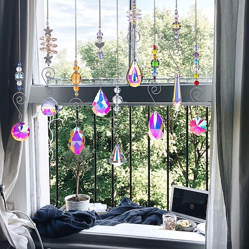 

9 pièces pendentifs décoratifs, carillons éoliens en cristal domestiques suspendus artware pour le balcon du salon