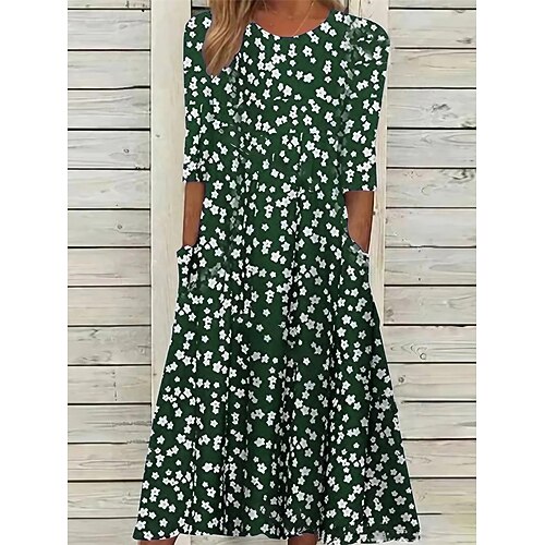 

Dame Afslappet påklædning Blomster kjole Sommerkjole Blomstret Lomme Trykt mønster Rund hals Midikjole Mode Moderne Daglig Ferierejse Halvlange ærmer Løstsiddende Grøn Sommer Forår S M L XL XXL