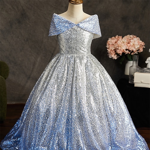 παιδικό φόρεμα μικρών κοριτσιών ντεγκραντέ παγιέτες μονόχρωμο φόρεμα γραμμή πάρτι ειδική περίσταση παγιέτες γενεθλίων δαντέλα μάξι κοντομάνικο κομψά πριγκίπισσα όμορφα φορέματα 3-12 ετών