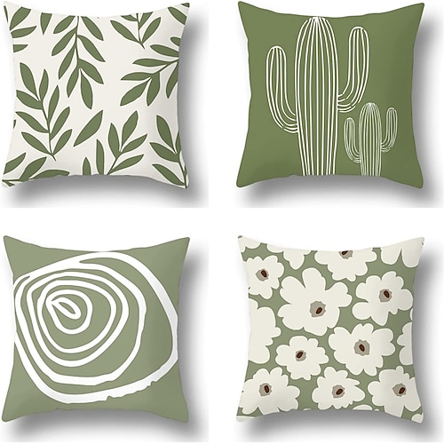 

Fronha floral verde dupla face 4 peças capa de almofada quadrada decorativa macia fronha para quarto sofá sala sofá cadeira