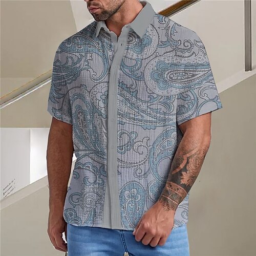 

Homme Chemise Floral Imprimés Photos Rétro Vintage Col rabattu Bleu Violet Vert Gris Plein Air Casual Manche Courte Bouton bas Imprimer Vêtement Tenue Mode Vêtement de rue Design Flexible