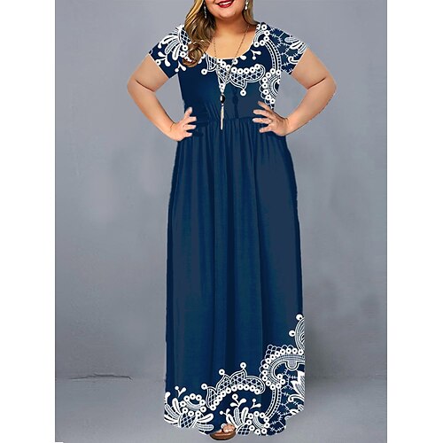 

Dame Plusstørrelser Hverdagskjole A Linje Kjole Grafisk Sommerfugl Lang kjole Maxikjole Kortærmet Trykt mønster Rund hals Elegant Ferie Gul Blå Sommer Forår L XL XXL 3XL 4XL