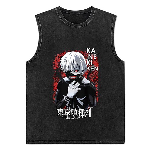 

Tokyo Ghoul Kaneki Ken Übergroßes Muskel-T-Shirt mit Säurewaschung Ärmelloses T-Shirt Bedruckt Grafik Weste Für Herren Damen Unisex Erwachsene Heißprägen 100% Polyester Casual