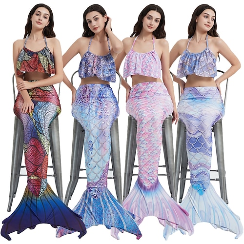 

A pequena Sereia Ariel cauda de sereia Roupa de Banho Bikini Maiôs Mulheres Cosplay filme Férias Azul 1 Branco Dourado Sutiã Calcinhas Sereia rabo de peixe Baile de Máscaras Poliéster