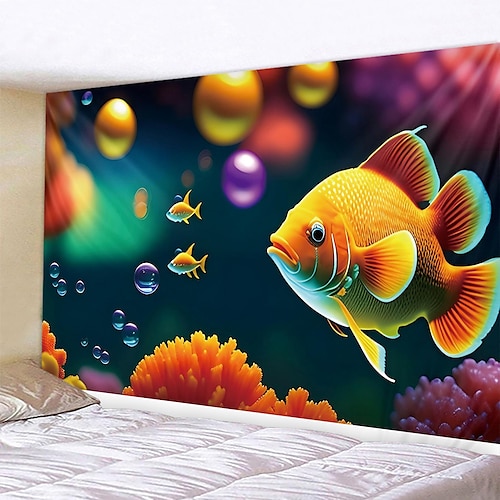 

Tapiz de pared de peces del océano, decoración artística, manta, cortina, colgante, hogar, dormitorio, sala de estar, decoración