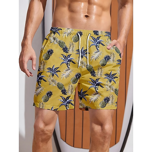 

Herre Surfeshorts Badeshorts Snorer med mesh fôr Elastisk midje Grafiske trykk Hurtigtørkende Ferie Bohem Hawaiisk Hvit Gul