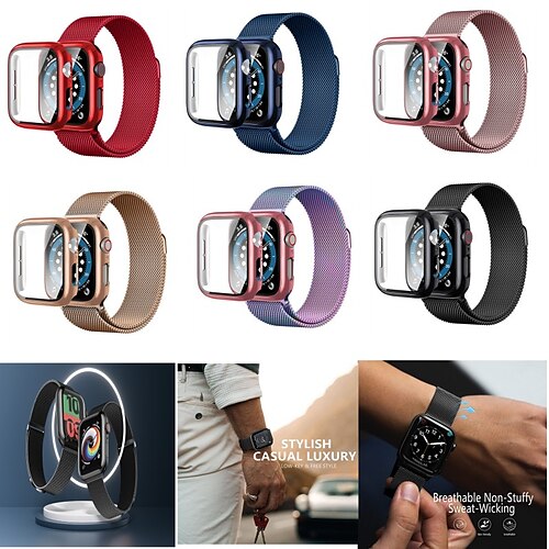 

Pulseira Estilo Milanês Compatível com Pulseira Apple Watch 38mm 40mm 41mm 42mm 44mm 45 mm com caixa Fecho Magnético Ajustável Aço Inoxidável pulseira de substituição para iwatch Series 8 7 6 5 4 3 2